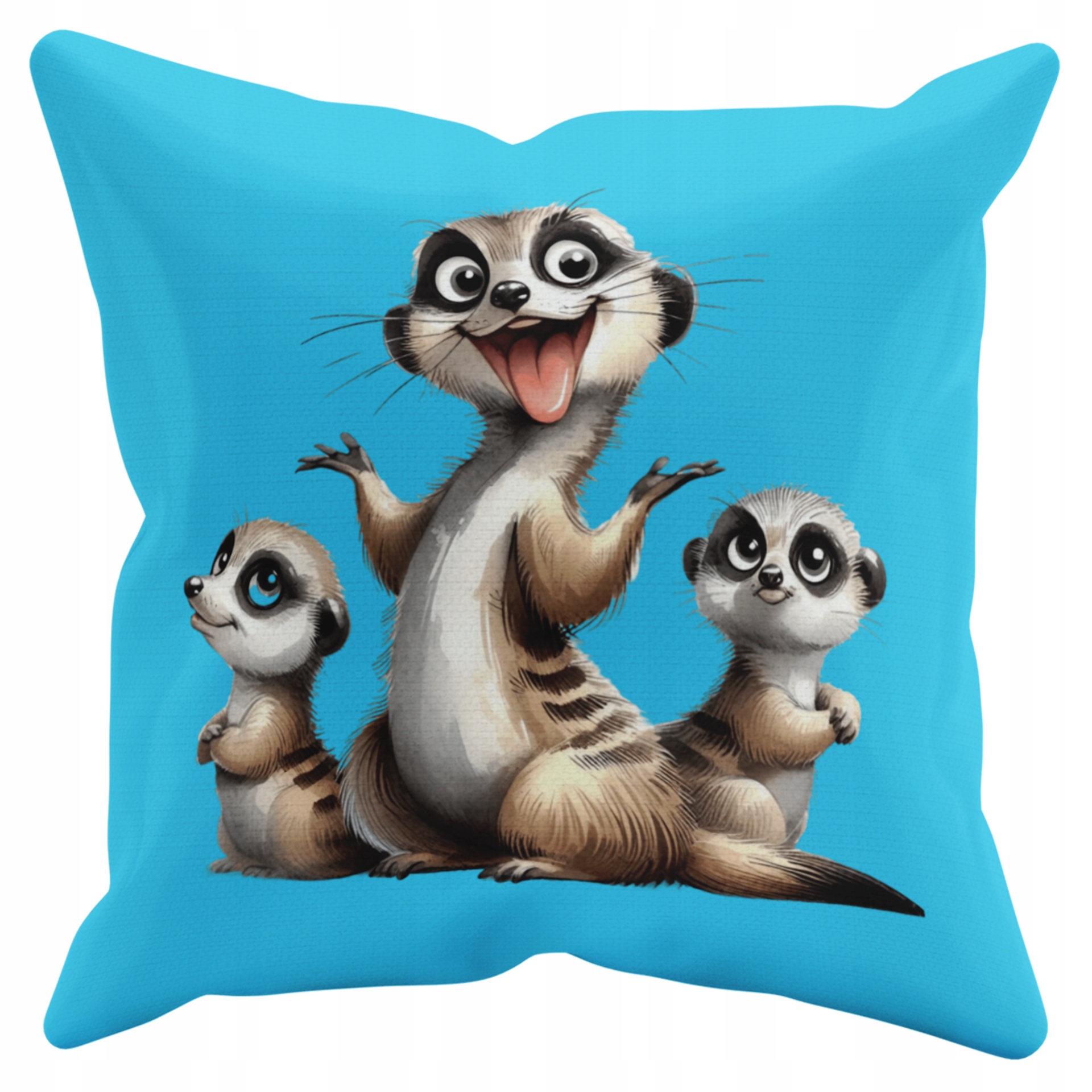 POSZEWKA NA PODUSZKĘ JAŚKA DO PRZEDSZKOLA SURYKATKI + IMIĘ GRATIS Kolor dominujący odcienie niebieskiego