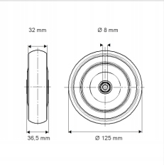 KOŁO fi 125 mm 100 kg do wózków / platform Marka Tente