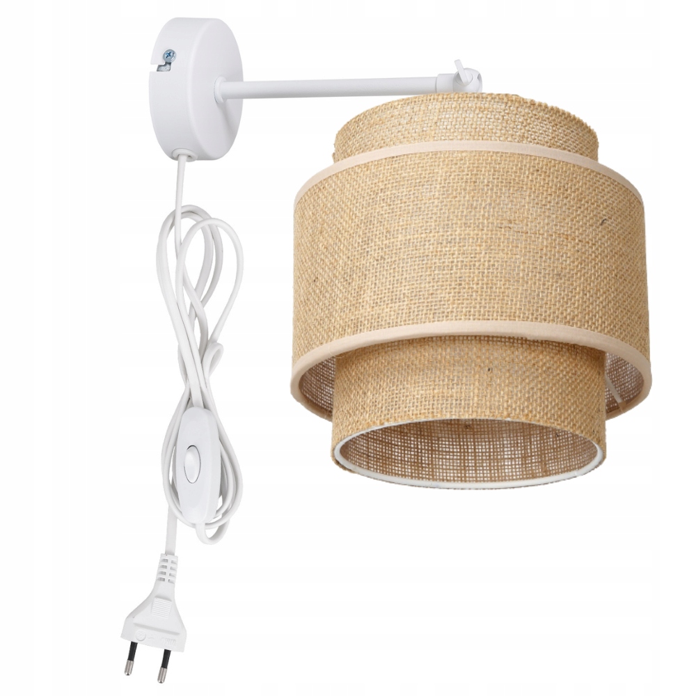 Boho Nástěnná Lampa Jutová S Vypínačem