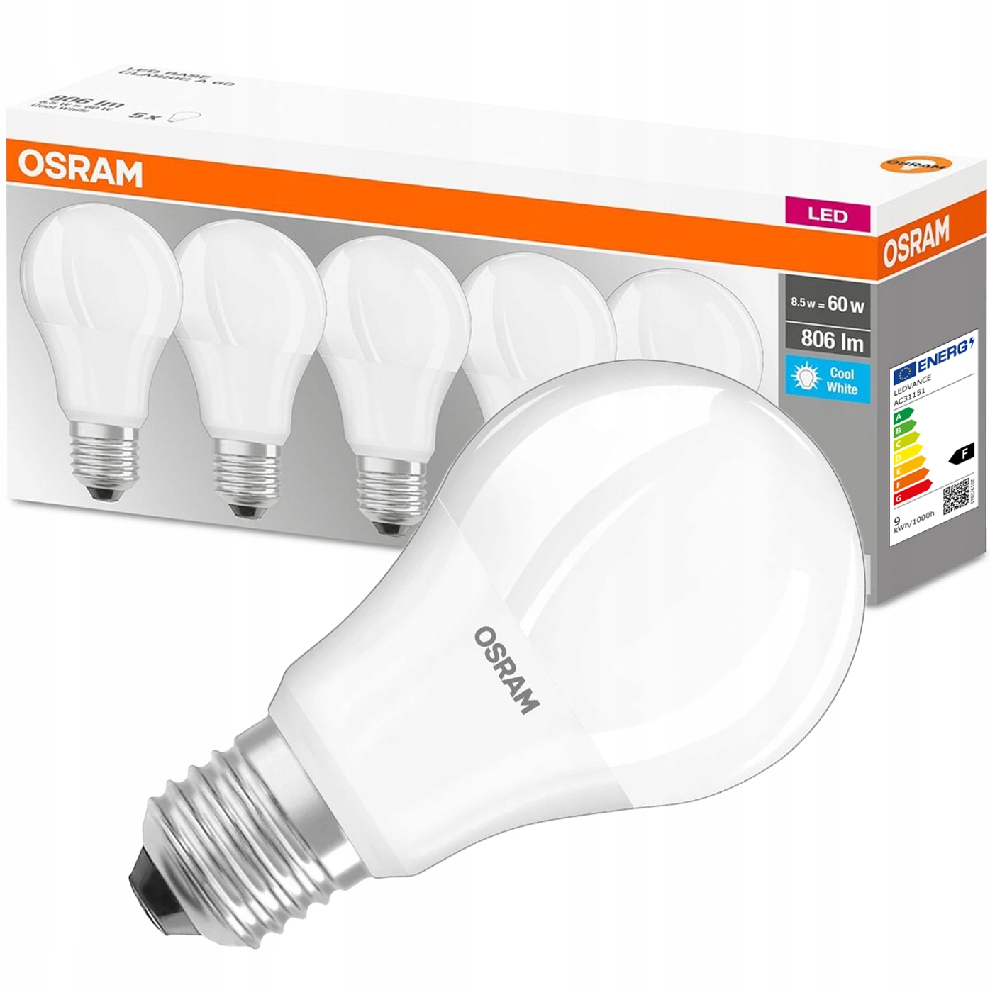 

Żarówka Led E27 8,5W 60W 806lm 840 Osram 5-PAK