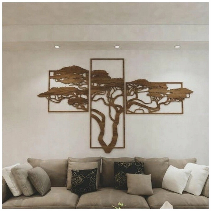 Moderný obraz strom Safari 3 prvky zlatý 185x100 cm do jedálne a obývačky