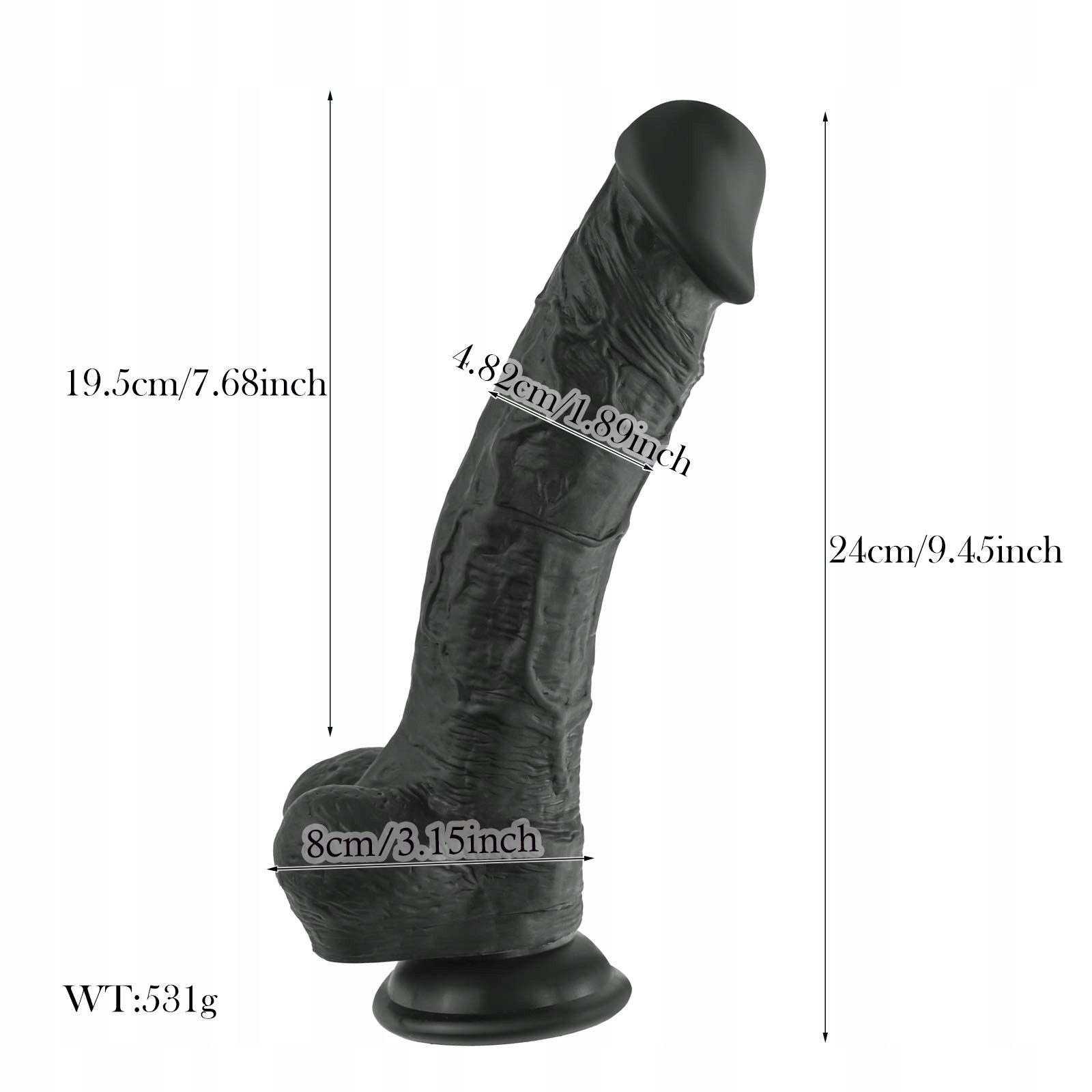 Realistyczny Dildo z Przyssawką, Czarny Silikonowy Penis — miniatura 3