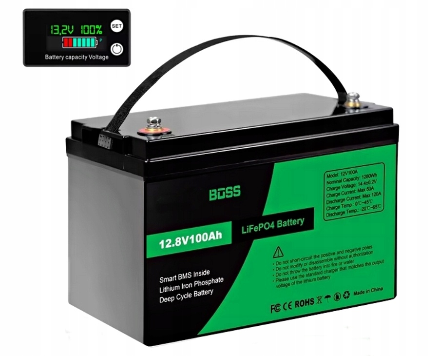 Baterie LiFePo4 12V 100Ah s externím displejem Boss