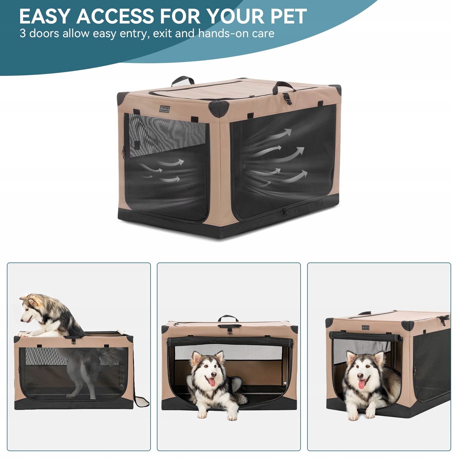 PETSFIT Składana Budka Dla Psów XL Regulowana Łatwa W Transporcie Khaki — miniatura 6