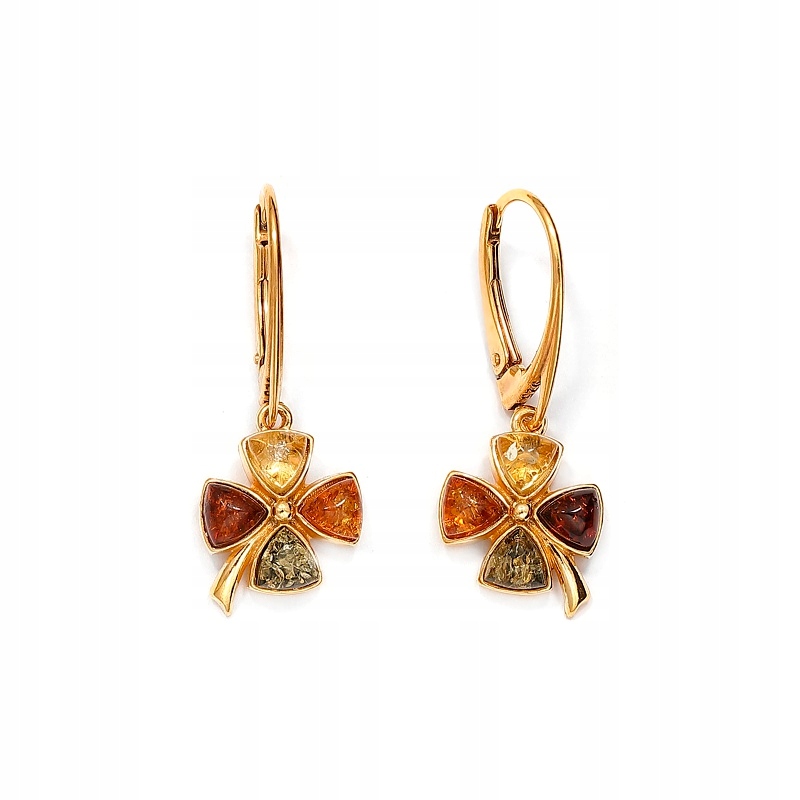 Náušnice Jetel Jetel Barevný Jantar Zlacené Stříbro