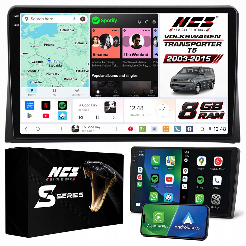Rádio Navigace Ncs DS9 Vw Transporter T5 2003-2015 Android 8GB Lte 9″