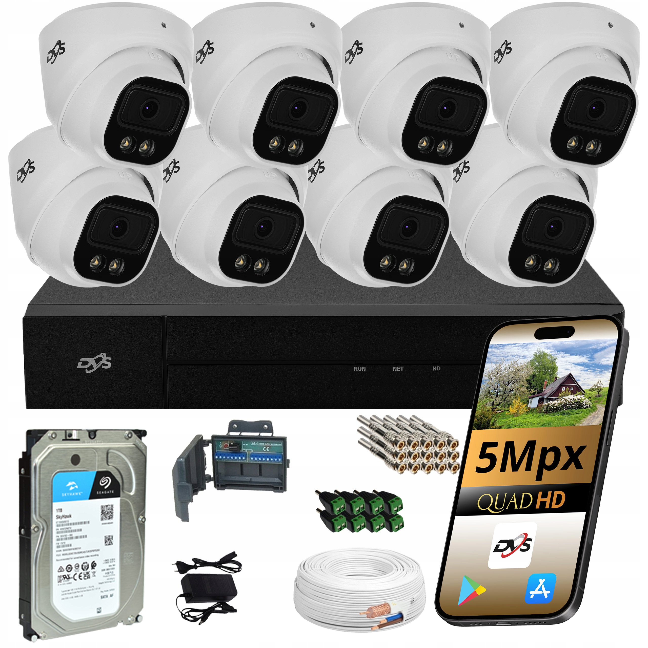 Sada 8 Venkovních Kamer Pro Monitorování 5Mpx Dvs Dual S 1TB Diskem