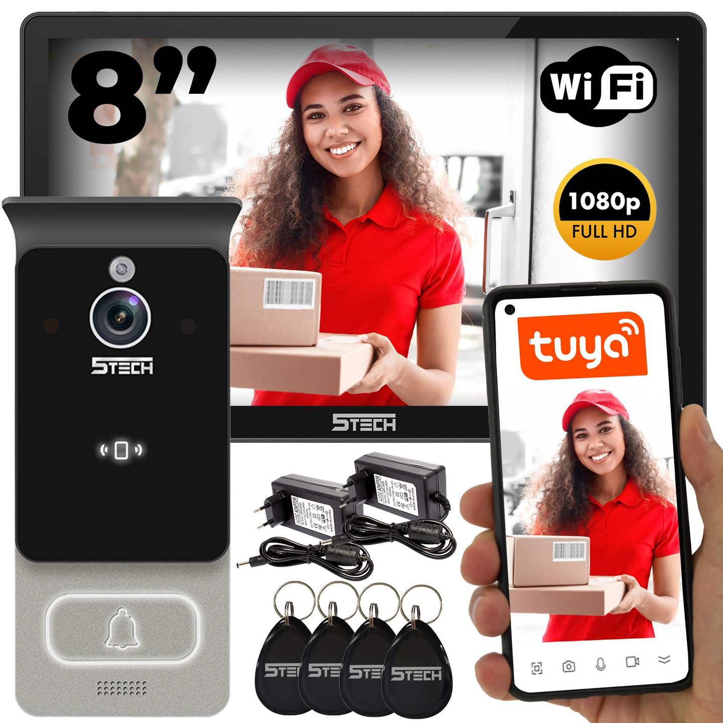 Wideodomofon 5TECH 84228C Monitor 8'' Kamera z Szerokim Kątem Widzenia 160°