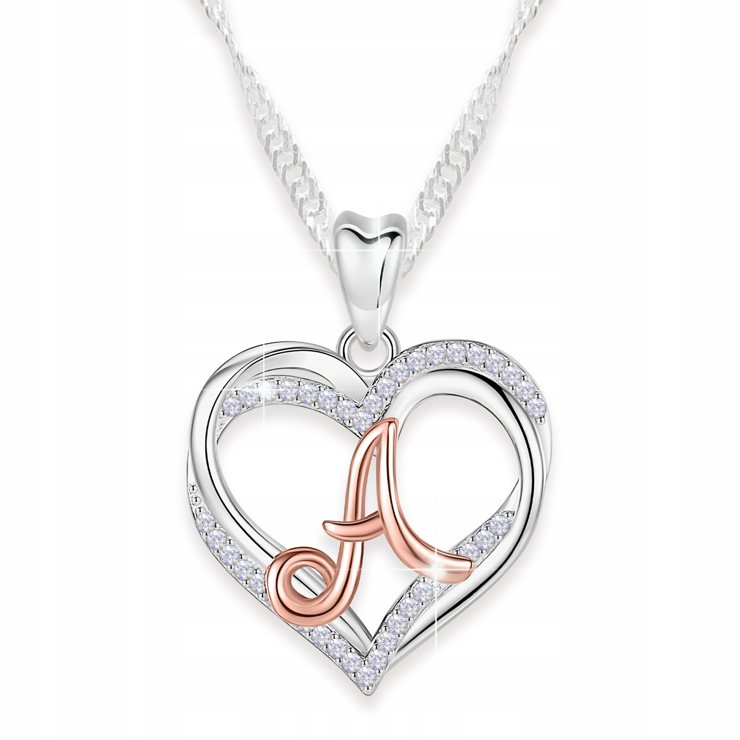 Stříbrný náhrdelník Srdce s písmenem Zirkony Srdíčko Písmeno A Stříbro 925