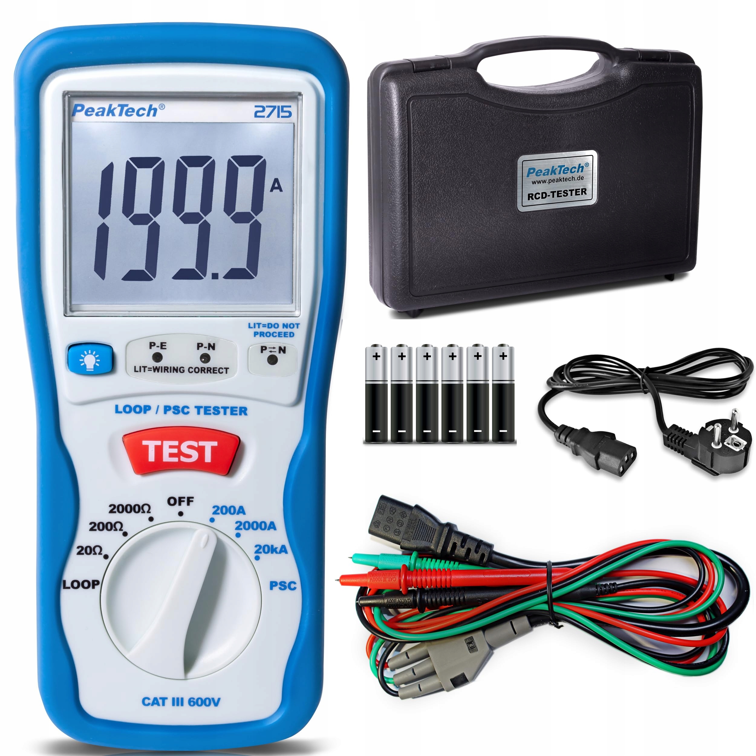 PeakTech P 2715, digitální Psc tester smyček, LCD displej