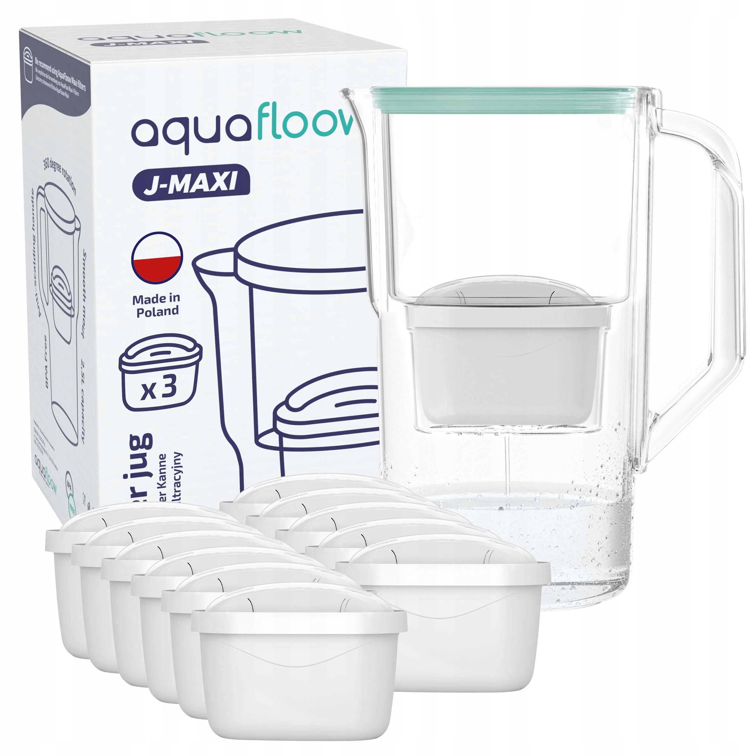 Dzbanek filtrujący plastikowy AquaFloow J-maxi 2,5l miętowy 12x filtr