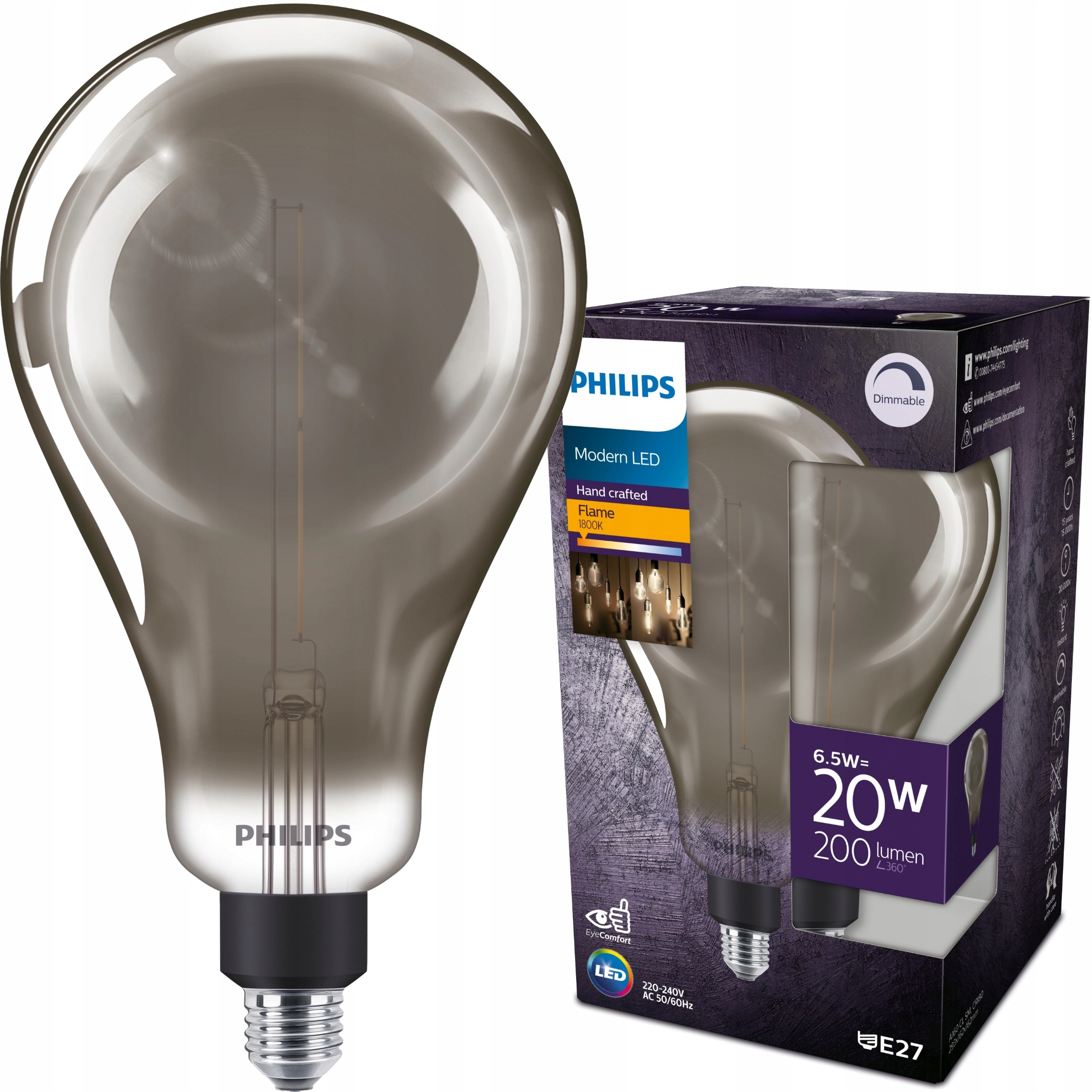 Led žárovka Philips E27 A160 6.5W 20W Vintage Ozdobná Kouřová Filamentová