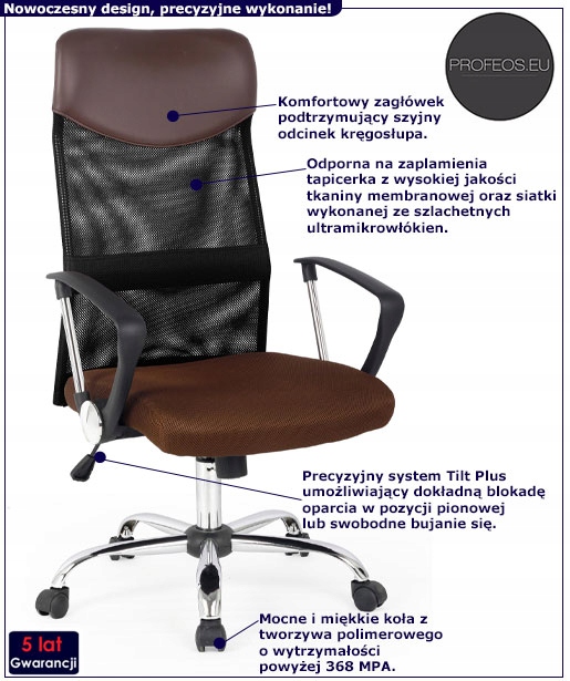 FOTEL OBROTOWY BIUROWY = NOWOCZESNY BRĄZ - BRĄZOWY Marka Elior