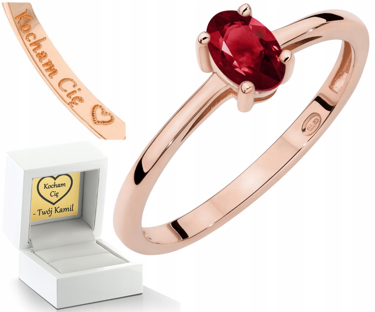 Růžové Zlato Prstýnek S Granátem Gravírování Bonus 585