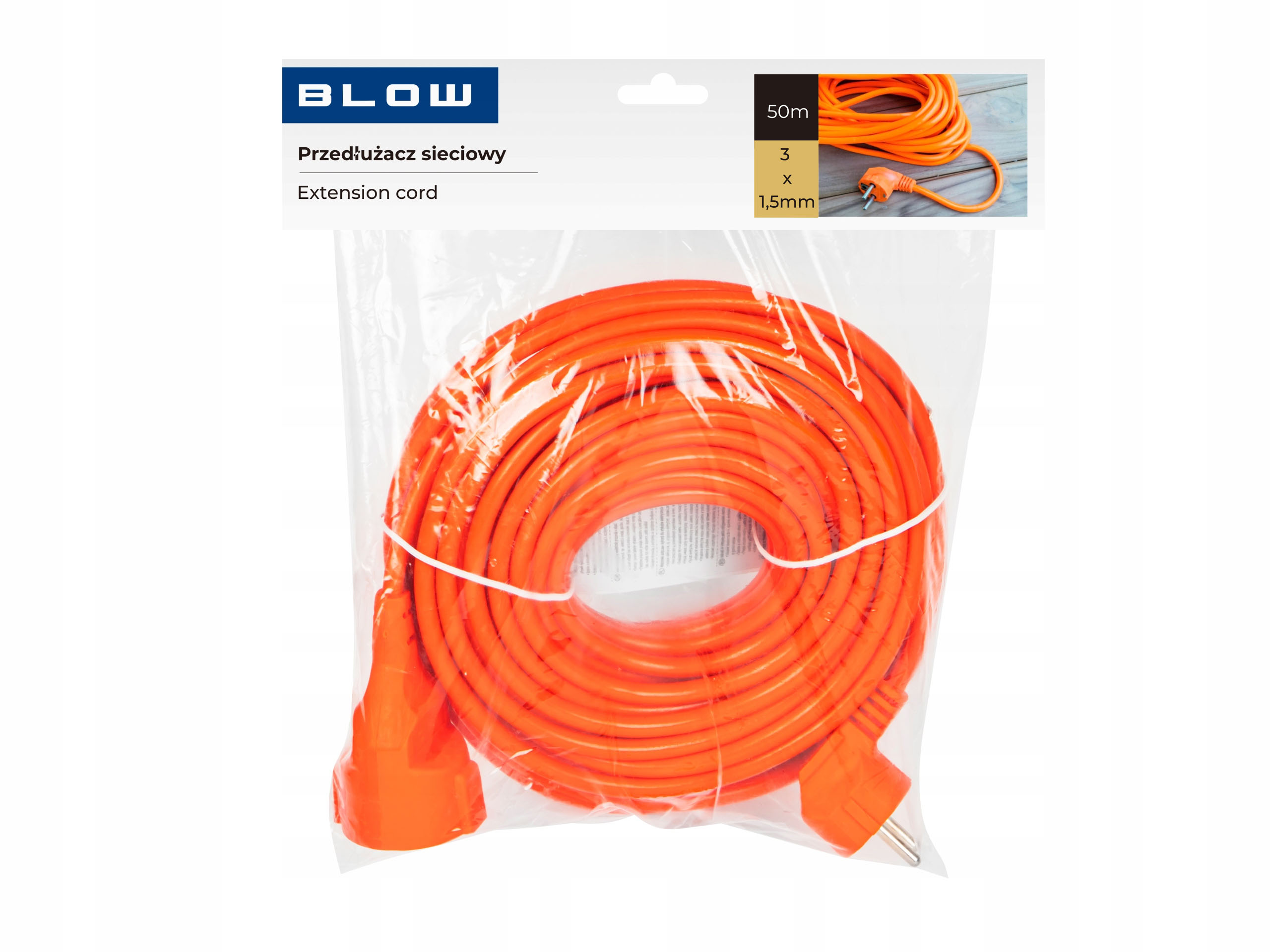 PRZEDŁUŻACZ OGRODOWY DO LAMPEK KOSIARKI BUDOWLANY GRUBY SZNUR 3x1,5mm 50m Liczba gniazdek 1 szt.