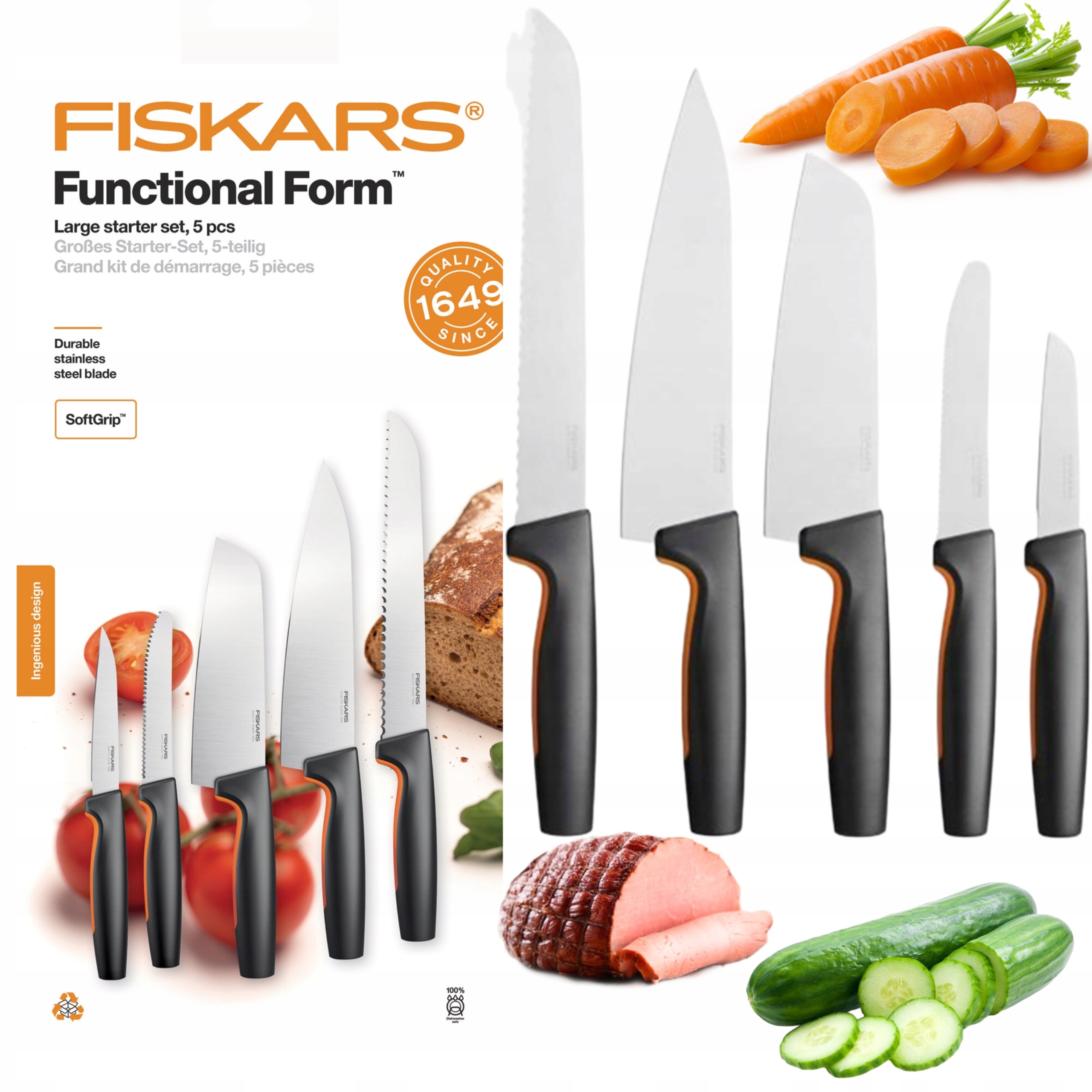 Sada 5 Nožů V Krabičce Fiskars Šéfkuchaře Ff Komplet Nože Ostré