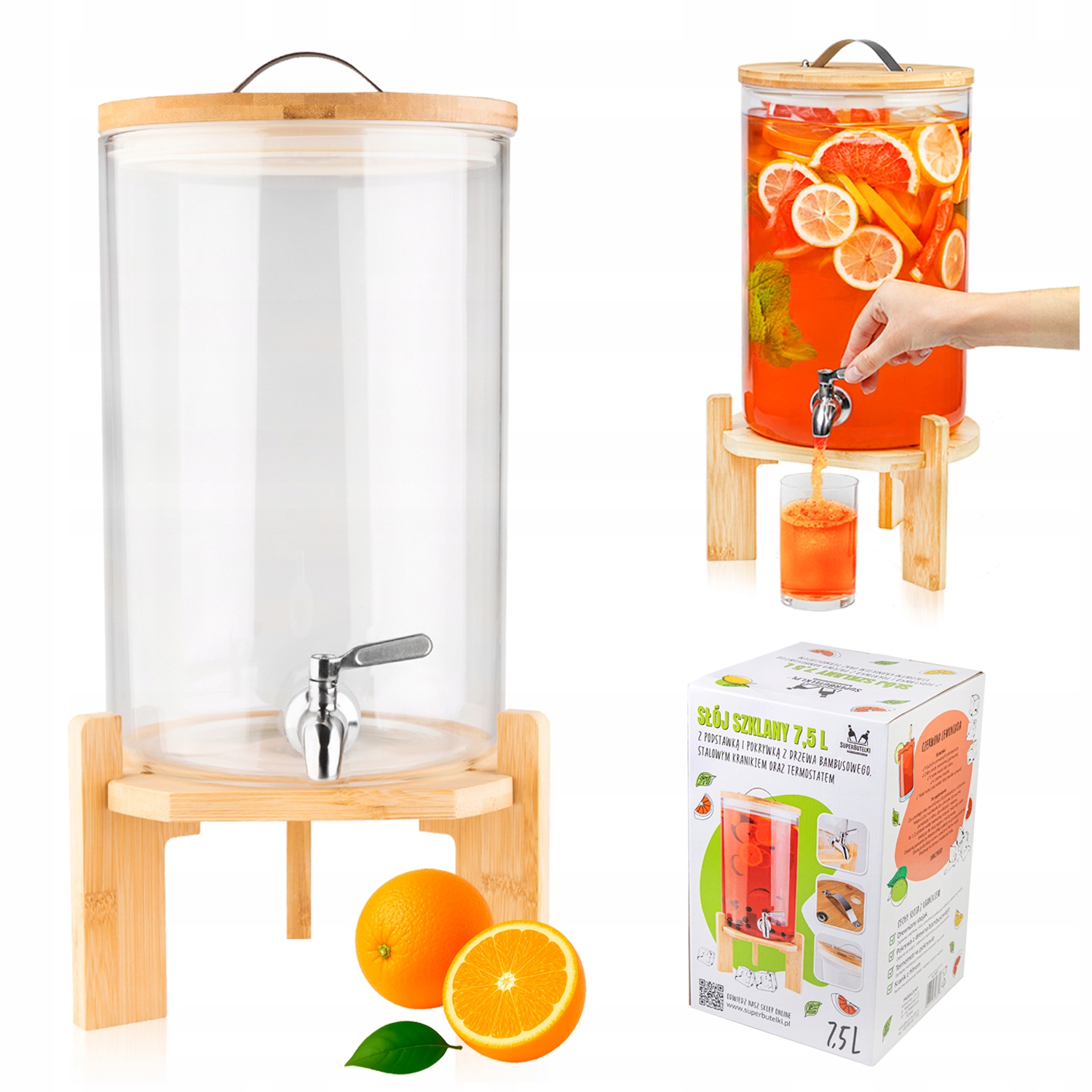 Nádoba s kohútikom 7,5 l sklenená nádoba s kohútikom na stojane džbán distribútor