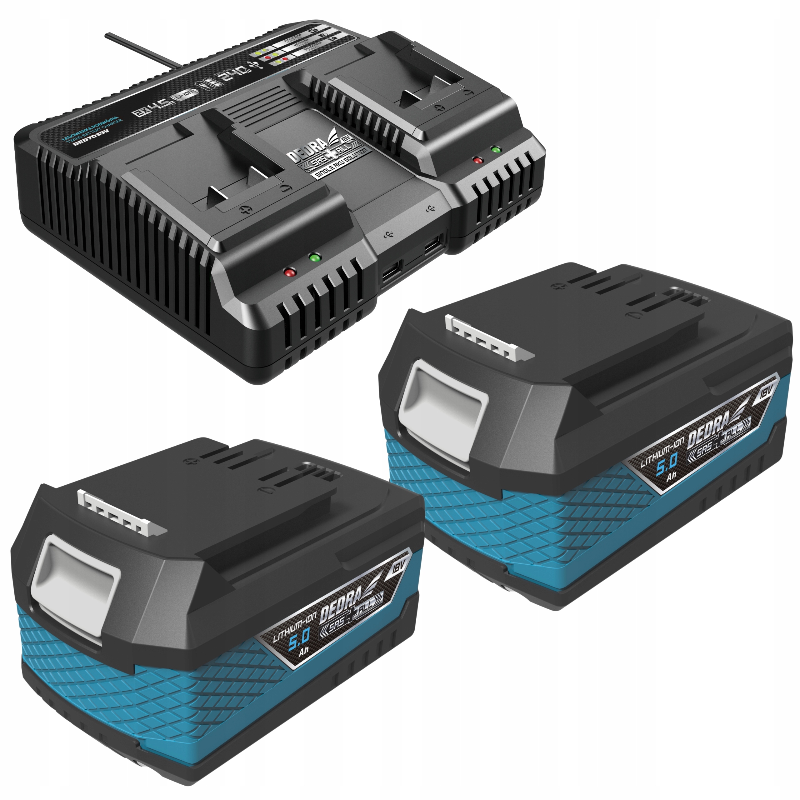

Ładowarka Dedra Akumulator 2 stanowiska 18V 2x5Ah