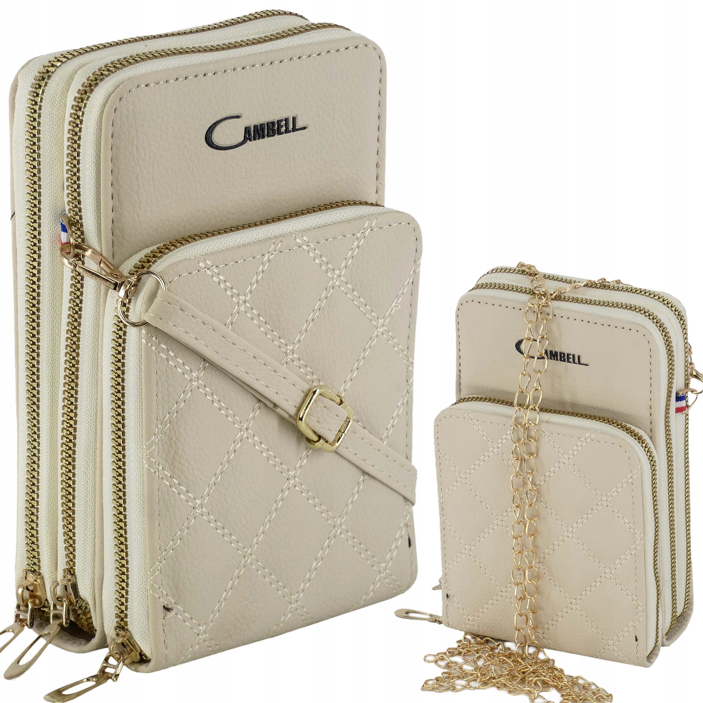 CAMBELL DAMSKA TOREBKA NA RAMIĘ SKÓRA EKOLOGICZNA BAG ZAMEK ORGANIZER ECRU