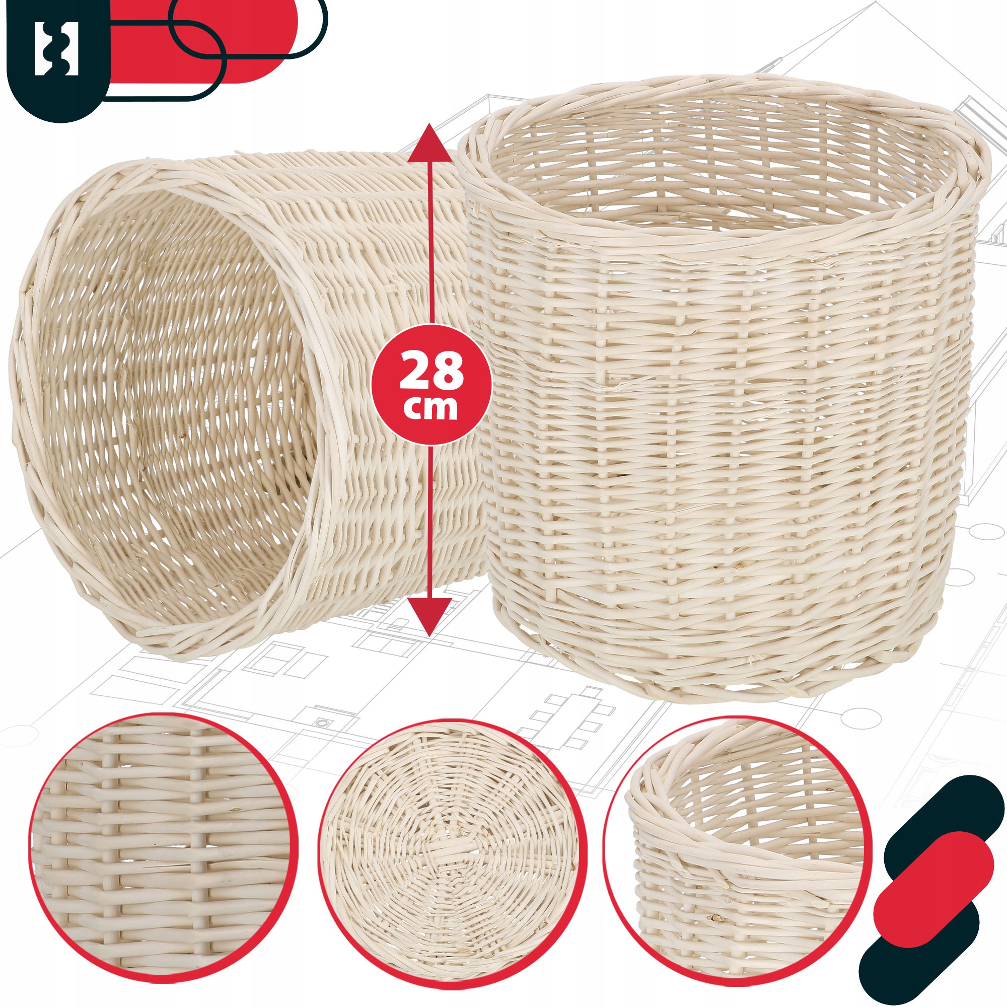 2x OSŁONKA WIKLINOWA NATURALNA DONICZKA PLECIONA KOSZYK KWIATY ROŚLINY Fi33 Materiał wiklina