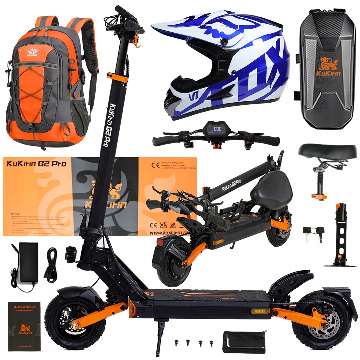Składany Pojazd Elektryczny Kukirin G2 Pro 1000W 48V 15.6AH 45KM/H +Prezent