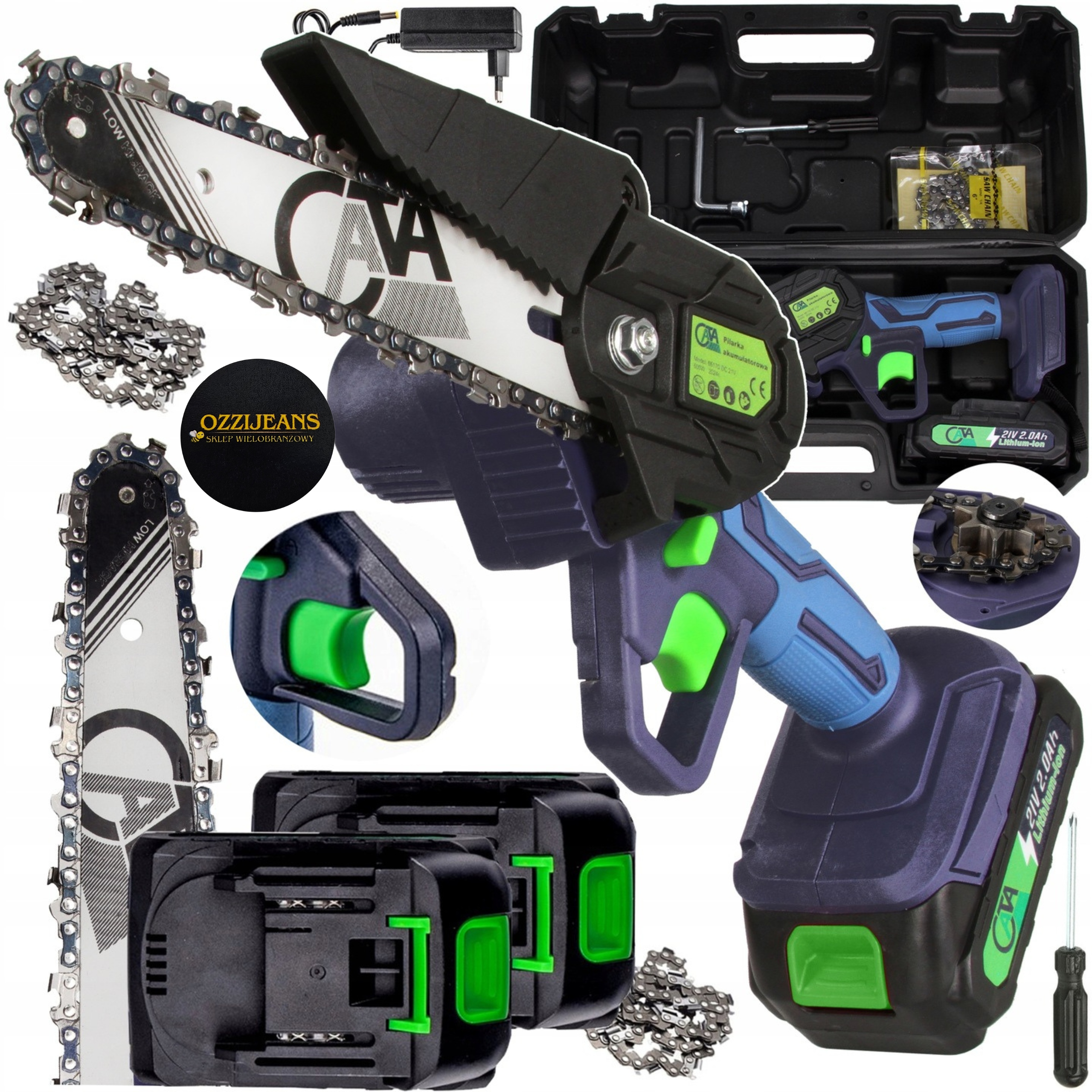 Aku Řetězová Pila Mini Pilka Na Větve 2xAKU 2xŘETĚZ Wlep