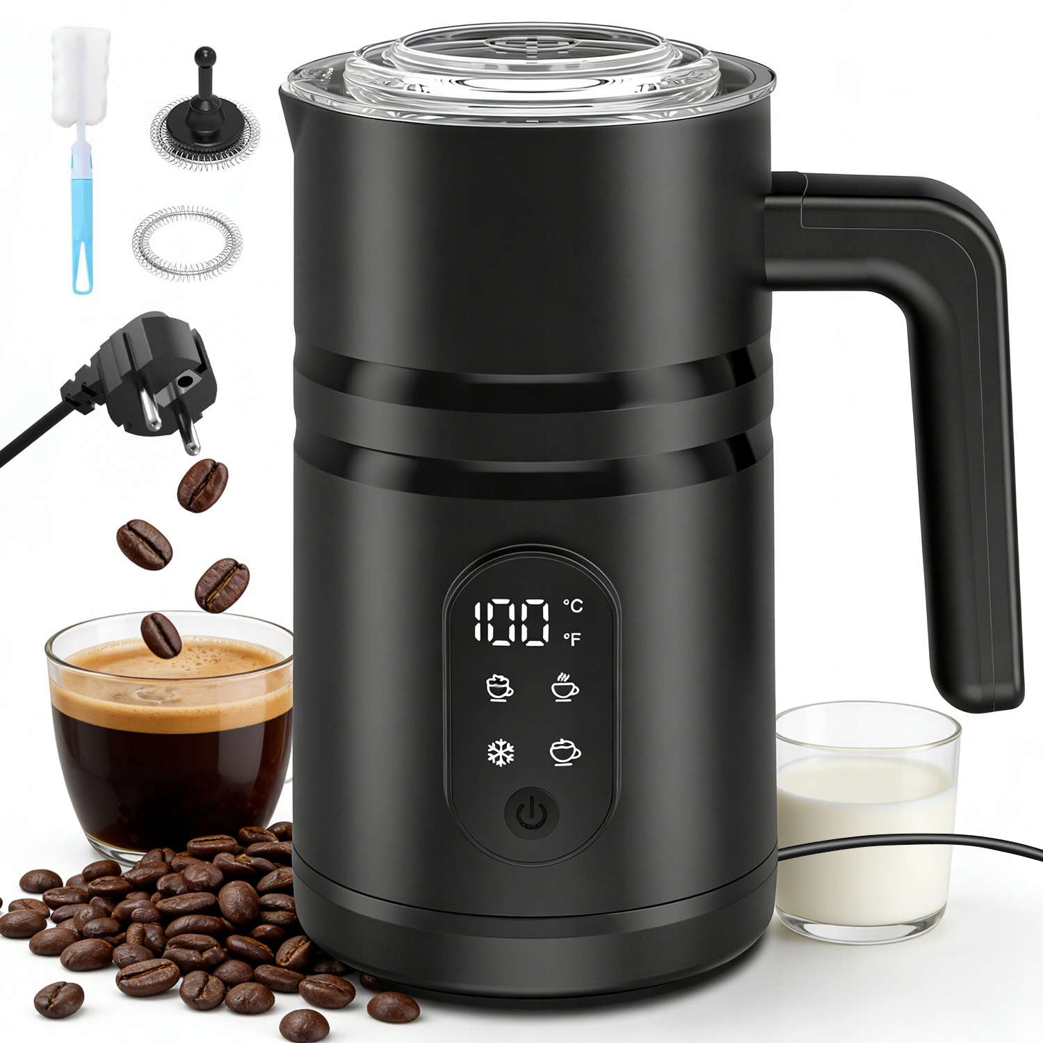 Elektrický Napěňovač Mléka 350 ML 5 Režimů Horká/studená 400 W, Černý