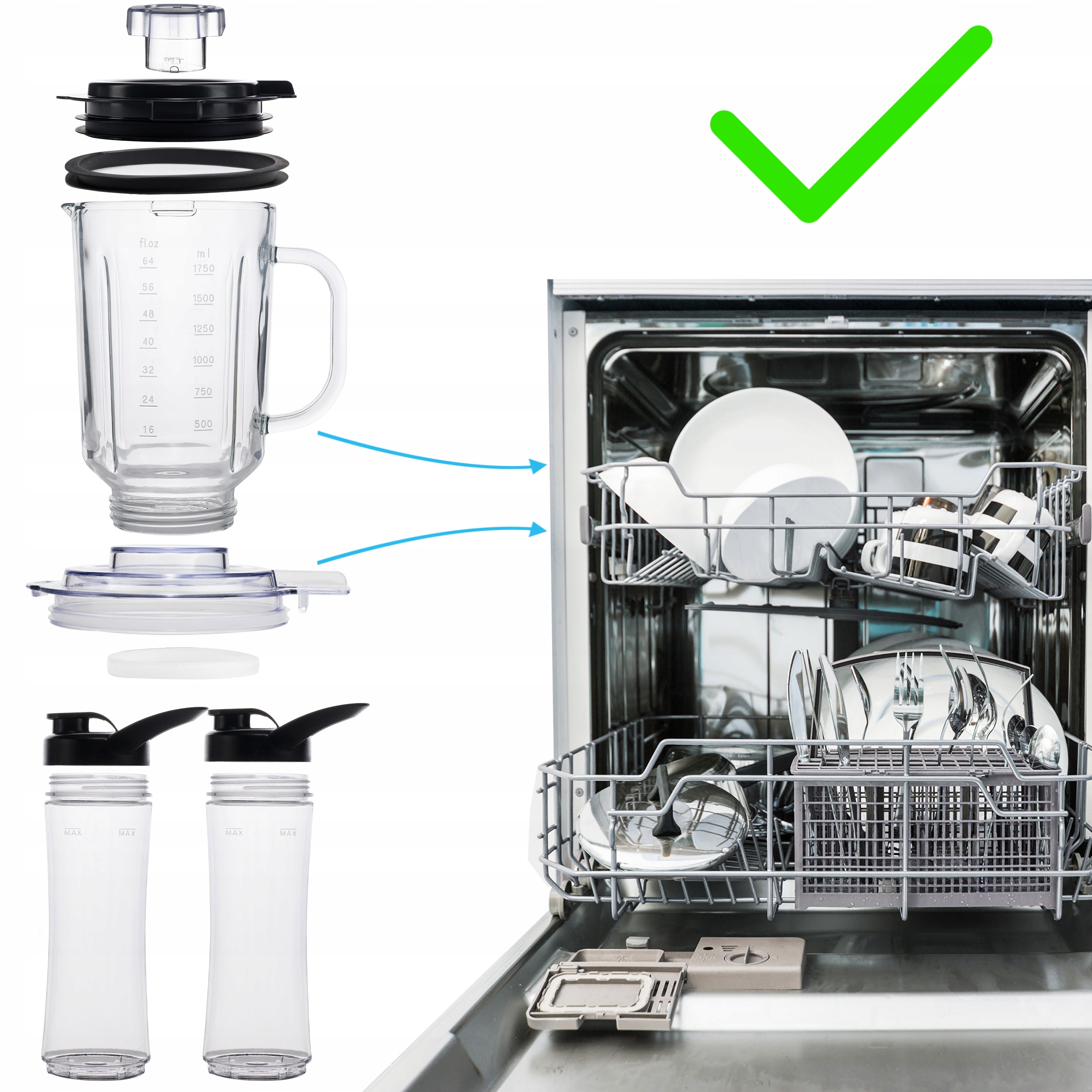 4w1 Blender kielichowy Szklany Mikser Yoer INOX 2,4L 1800W +2 kubki +MŁYNEK Głębokość produktu 19.5 cm