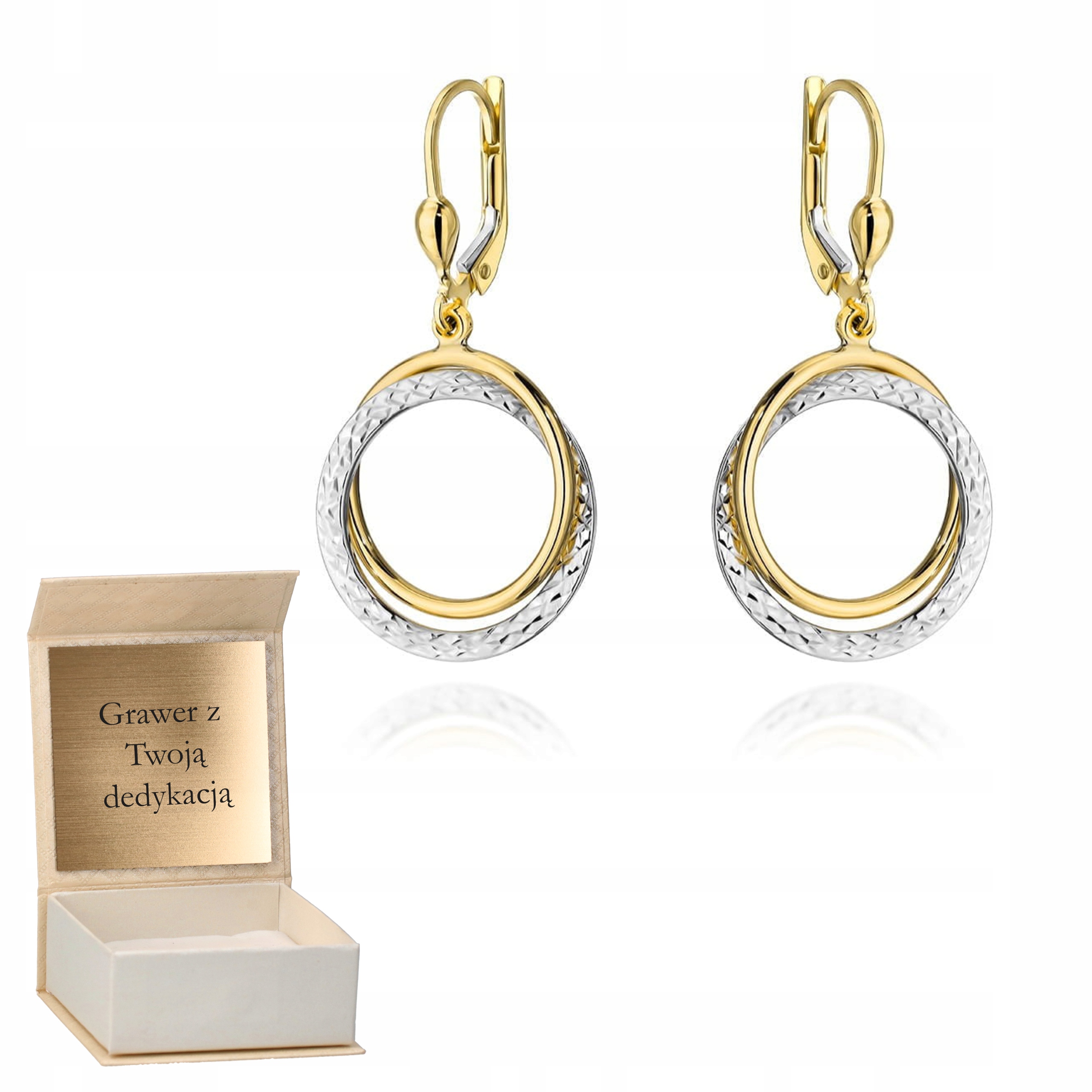 Zlaté náušnice s závěsnými kolečky ve dvou barvách zlato ryzost 585 Gravírování
