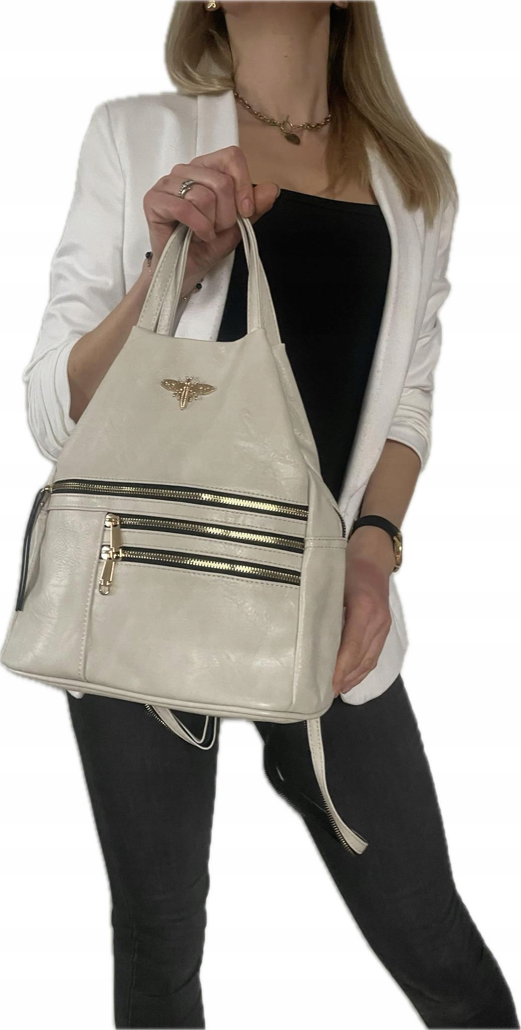 Beżowa TOREBKA DAMSKA WOREK PLECAK pszczółka Model WOREK PLECAK