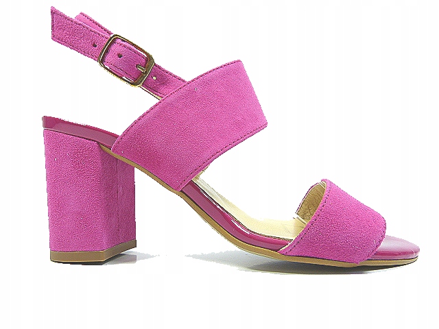 Fuchsiové semišové dámské sandály na stabilním podpatku a sloupku Luca.C. 39