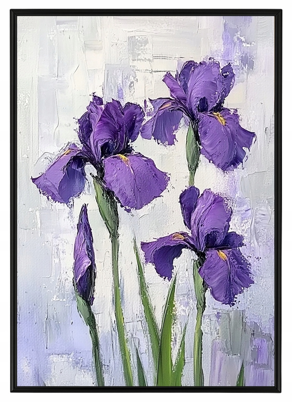 Plakát Rámeček Hliníkový Olej Impasto Příroda Zahrada Fialové Kosatce 70x100