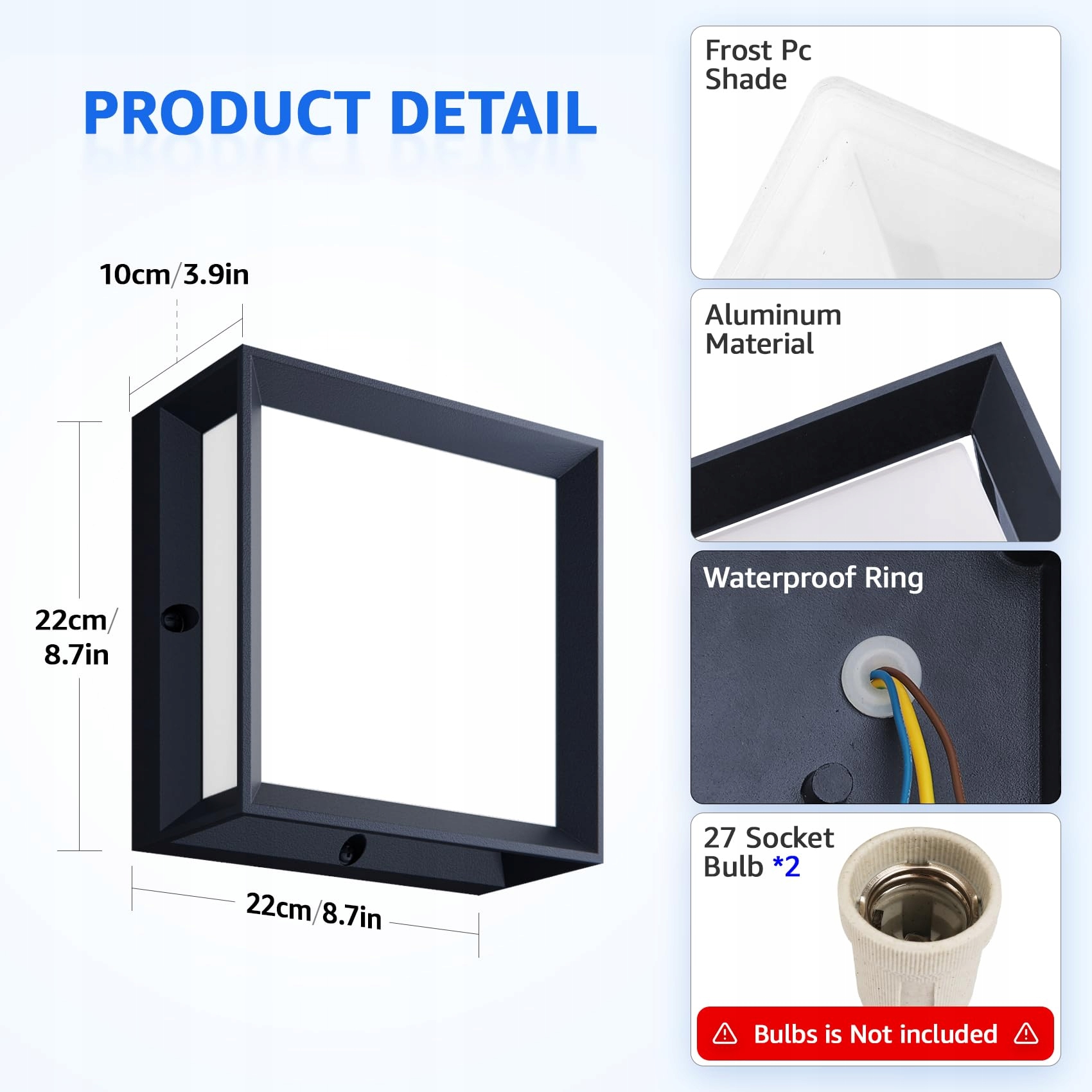 KLIGHTEN Zewnetrzna Lampa Scienna IP65 2x E27 Max 60W Bez Zarowek Anthrazit — miniatura 2