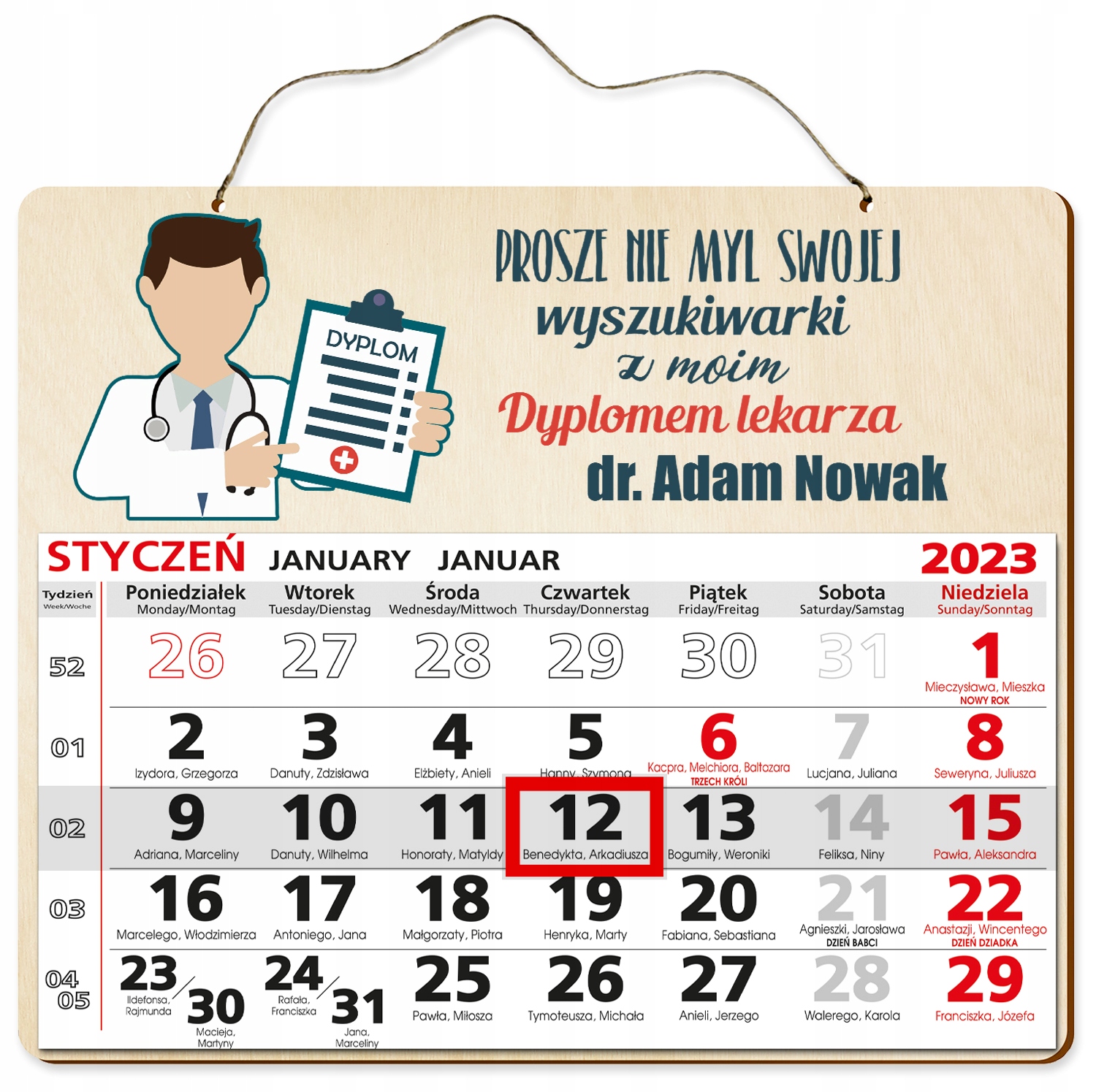 

Drewniany Kalendarz 2023 Lekarz Lekarka