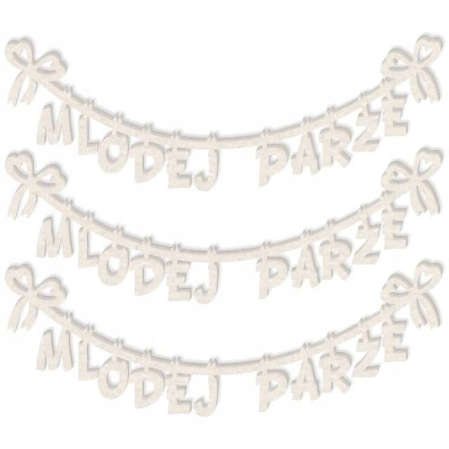 Tekturka sznureczek Młodej Parze 90x31 mm, 3 szt