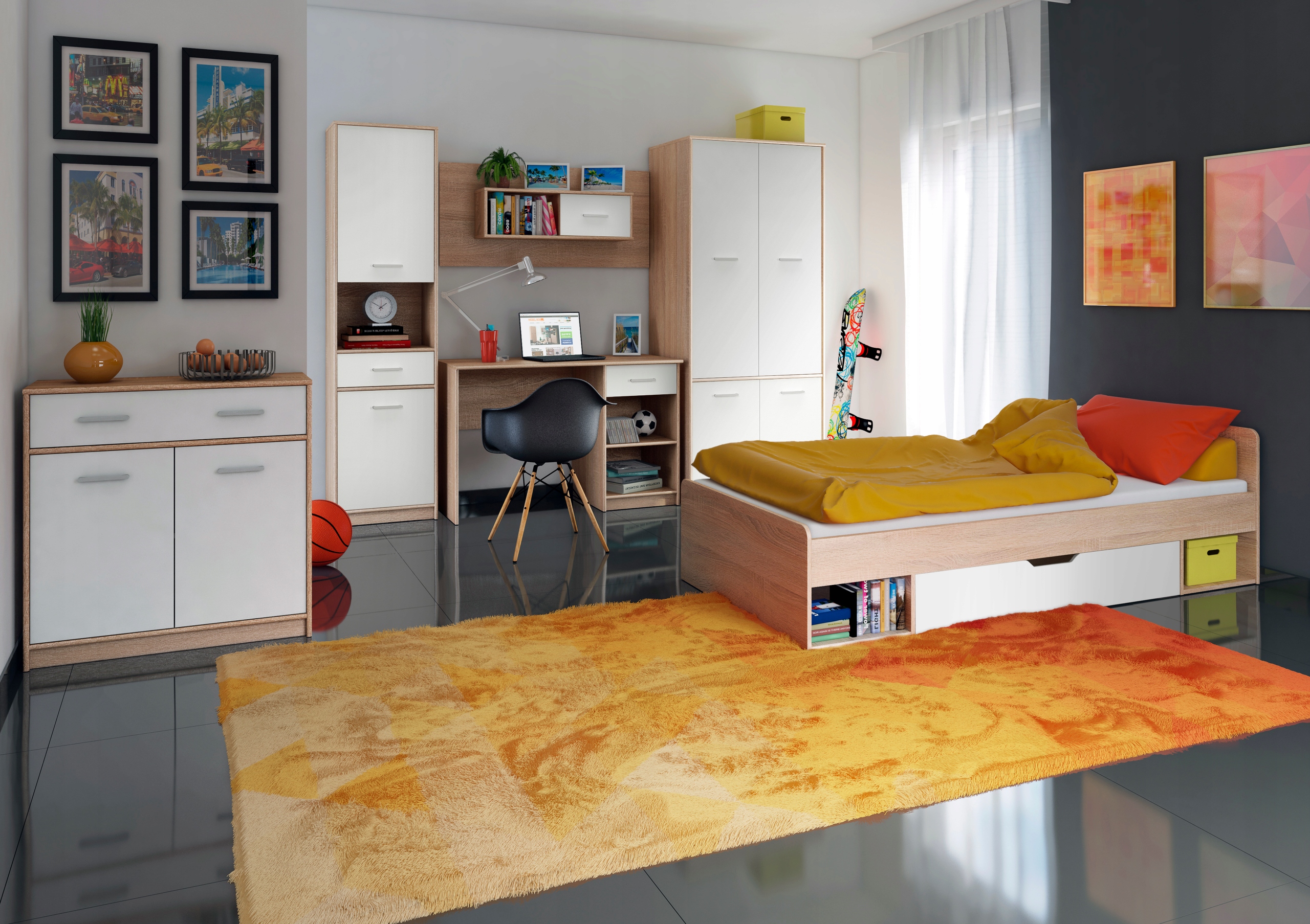 TIPS BIURKO 1s, DĄB SONOMA + BIAŁY - NOWOCZESNE ! Kod producenta 1