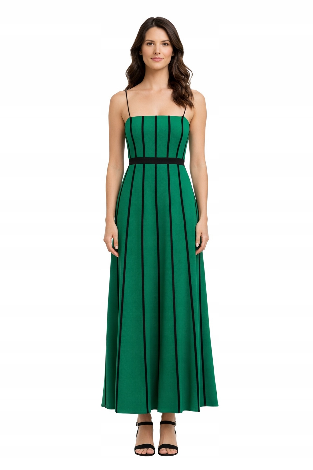 Zelené Šaty S Černými Pásky A Ramínky M I3A