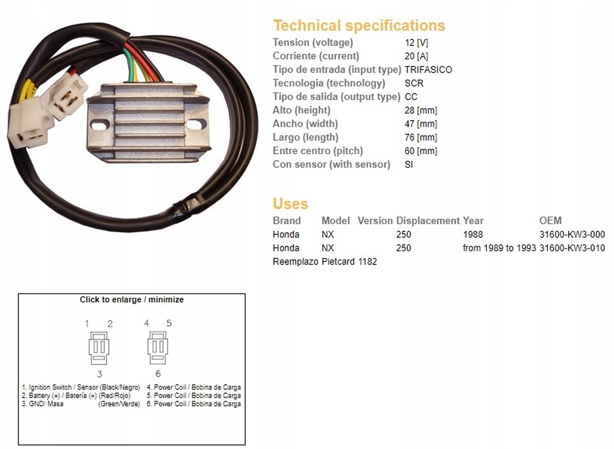 Dze Regulátor Napätia Honda Nx 250 '88-'93 (31600-KW3-000, 31600-KW3-010)