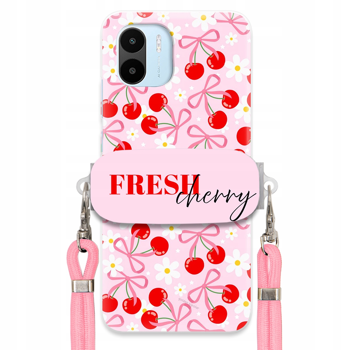 Pouzdro pro Xiaomi Redmi A1 Case Držák Šňůrka Růžová Fresh Cherry Mašle
