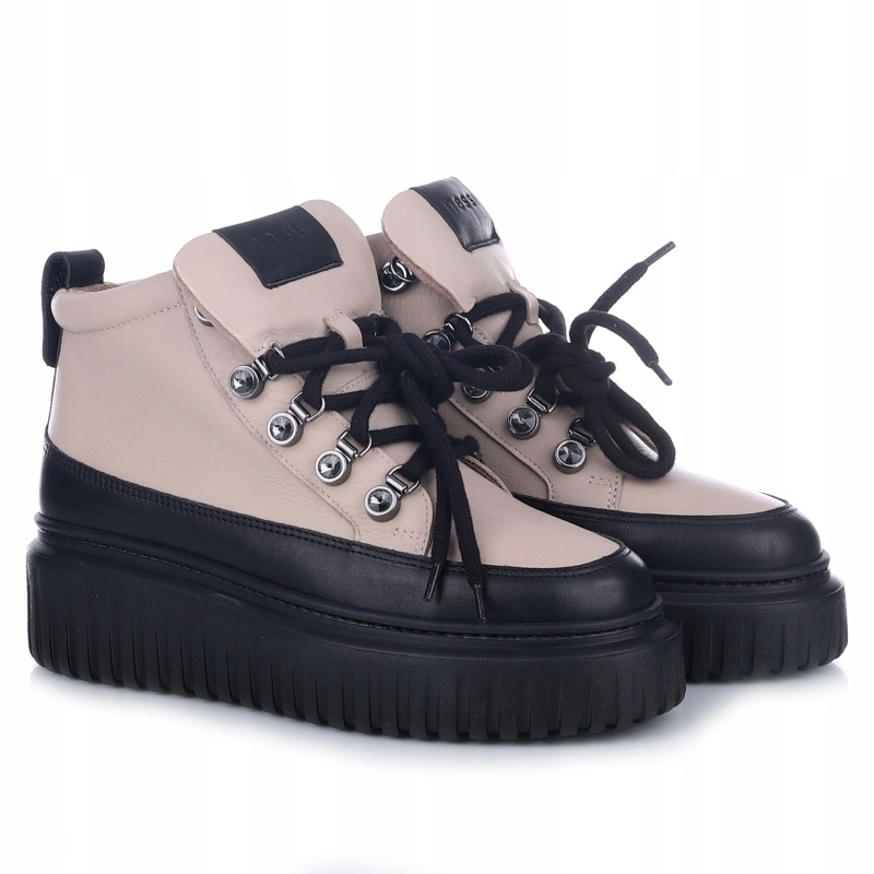 Dámské kotníkové boty Nessi 24666 černá béžová platforma Kůže VEL.38