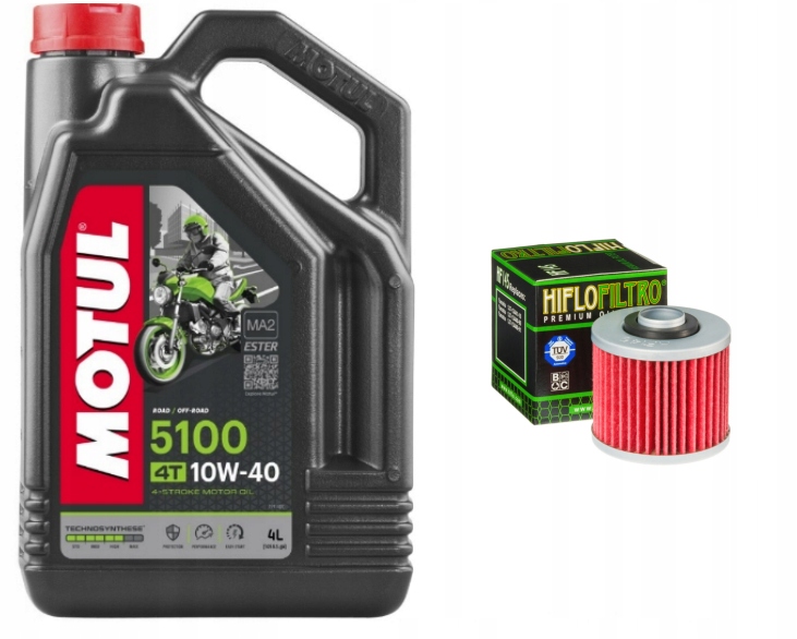 Olej Motul 5100 4L 10W40 filtr oleju Hiflofiltro HF145 Xt/xv/xvs/tdm