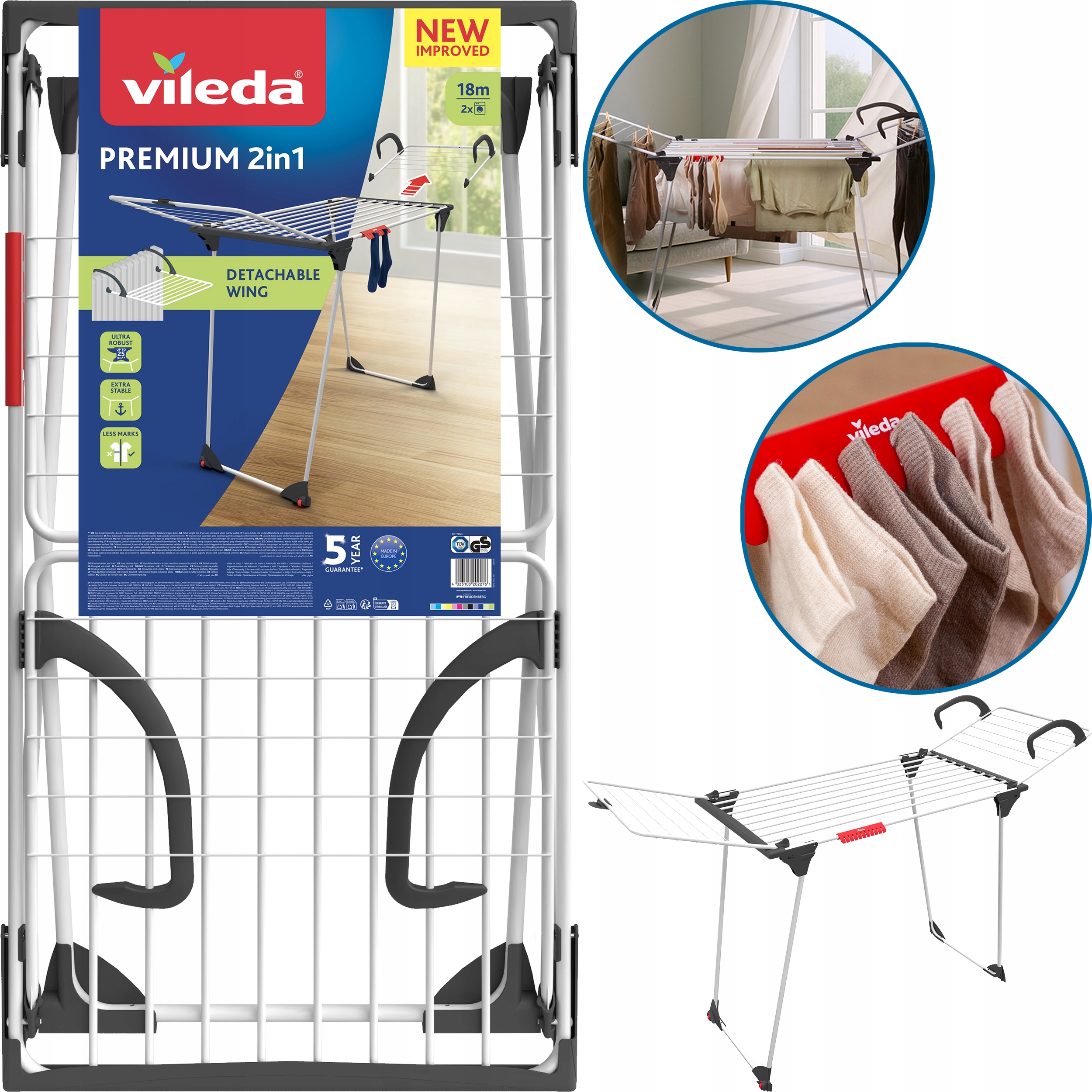 Sušička na prádlo Vileda Premium 2v1, skládací, stojící, pro domácí použití