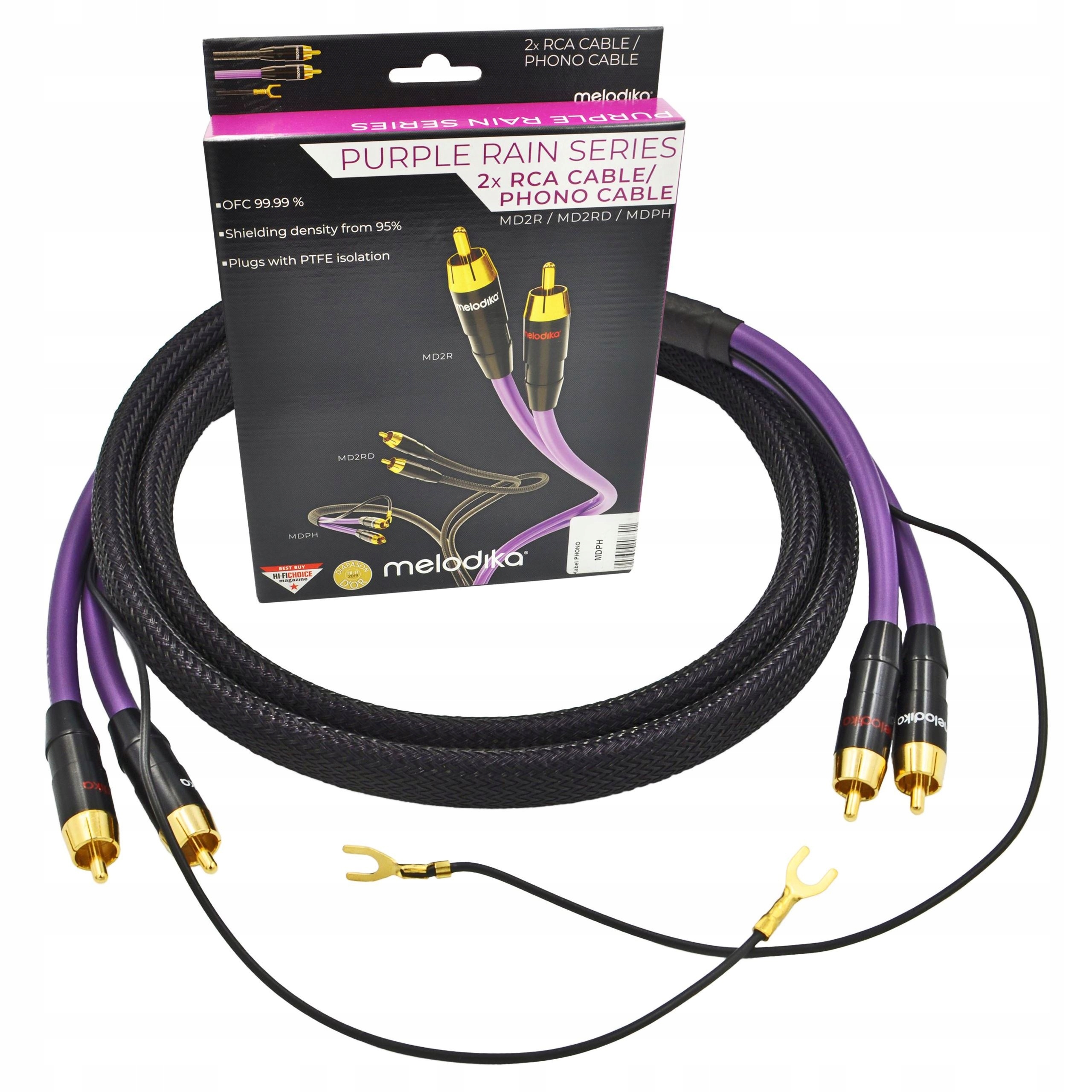 Kábel Na Gramofón Melodika MDPH10 Purple Rain 2RCA Phono Uzemnenie 1 m