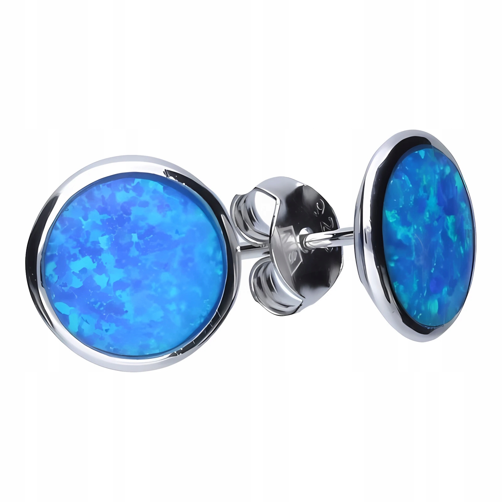 Rodowane Srebrne Kolczyki Wkrętki Kółka Kółeczka Niebieski Opal