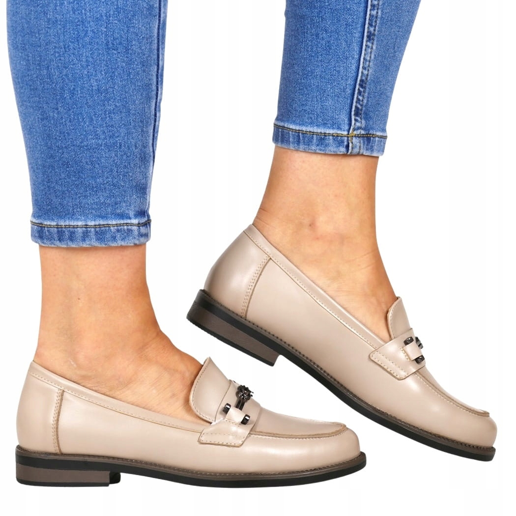 Kožené Mokasíny Dámské Polobotky Ploché Nazouvací Kůže Měkká Béžová Hot