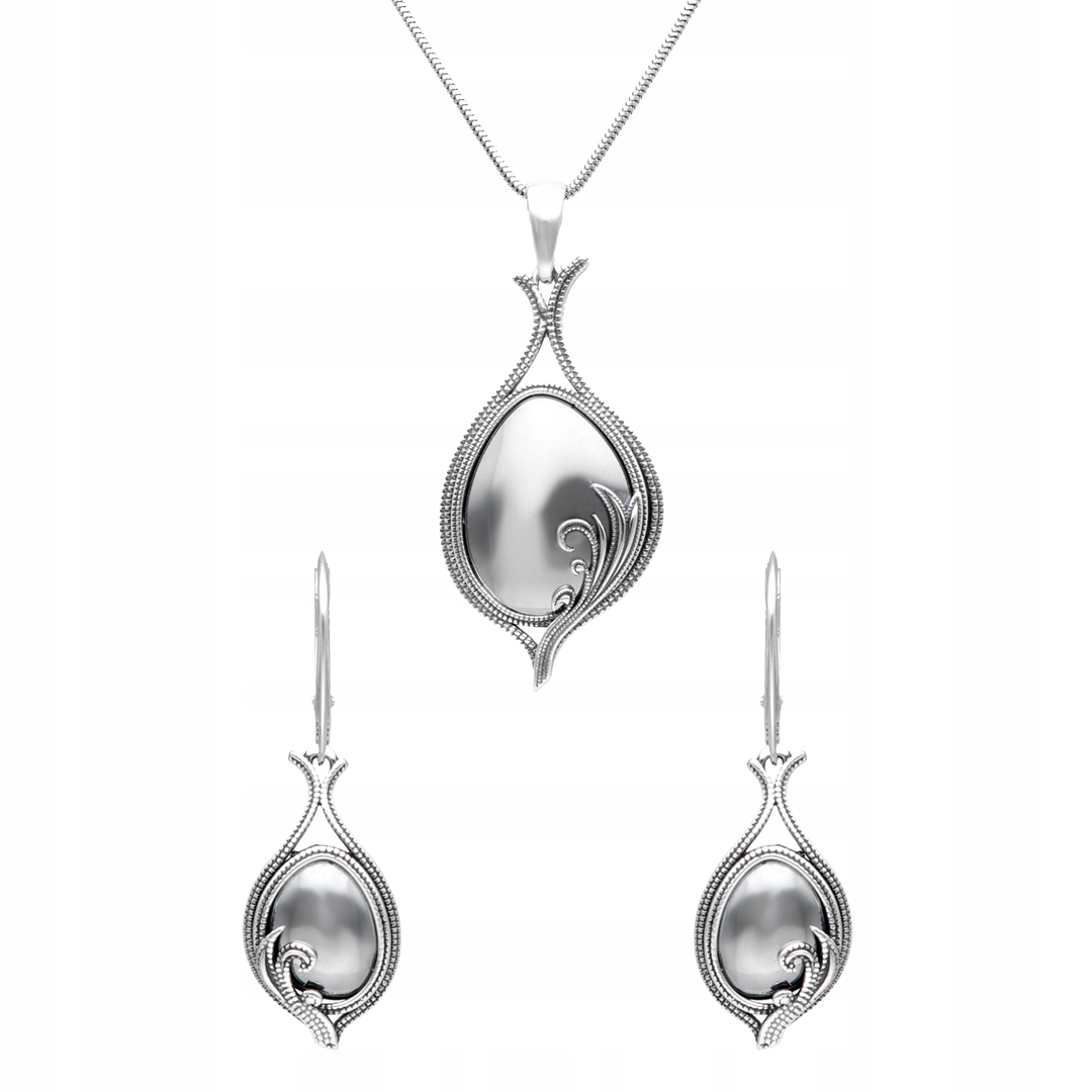 Stříbrný set s hematitem elegantní dámské šperky stříbro 925