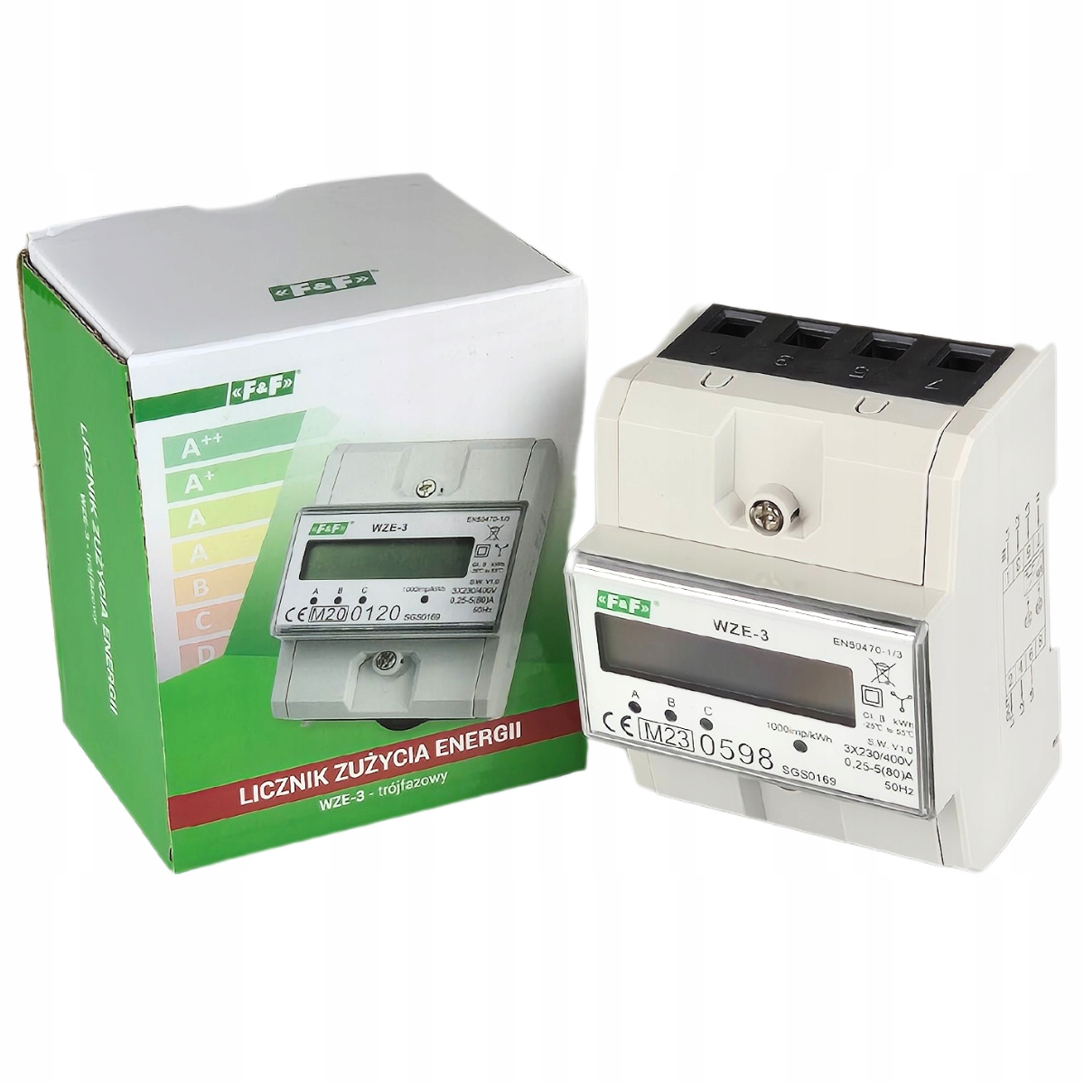 Měřič energie Din Měřič spotřeby proudu třífázový LCD 80A MID WZE-3 F&f