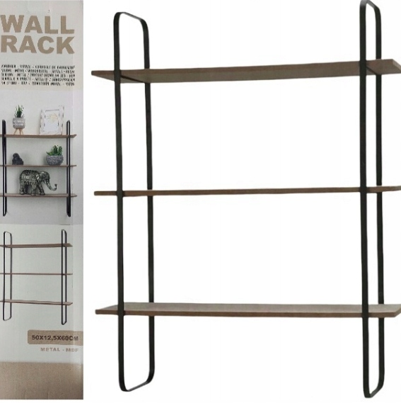 REGAŁ WISZĄCY SZAFKA 3 PÓŁKI CZARNY METAL LOFT