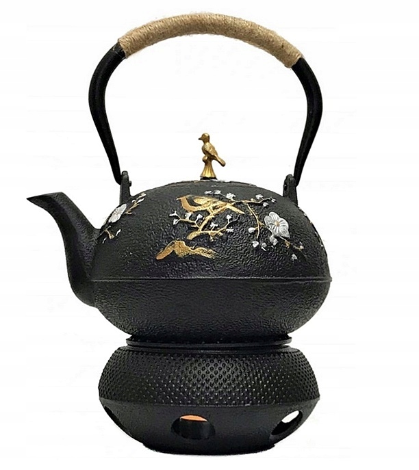 Czajnik Żeliwny Imbryk 1l podgrzewacz żeliwny zestaw do parzenia herbaty