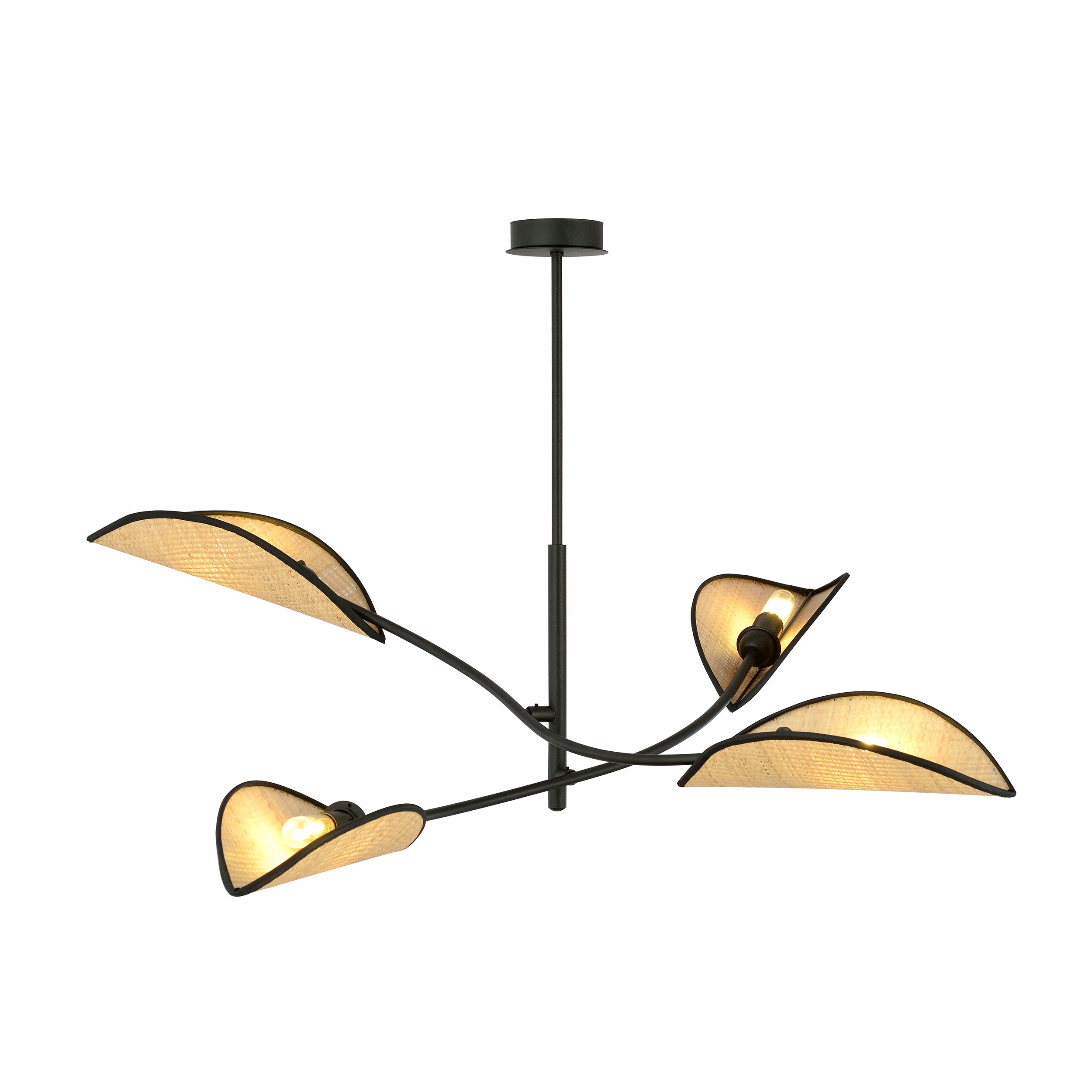 Závesná lampa stropné svietidlo Lotus 4 čierna ratanová, prírodné tienidlo Boho